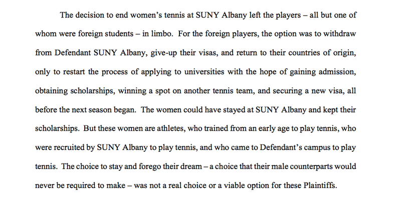 Illustration for article titled SUNY Albany Sued For Title IX Violations After Elimination Of Women's Tennis Team